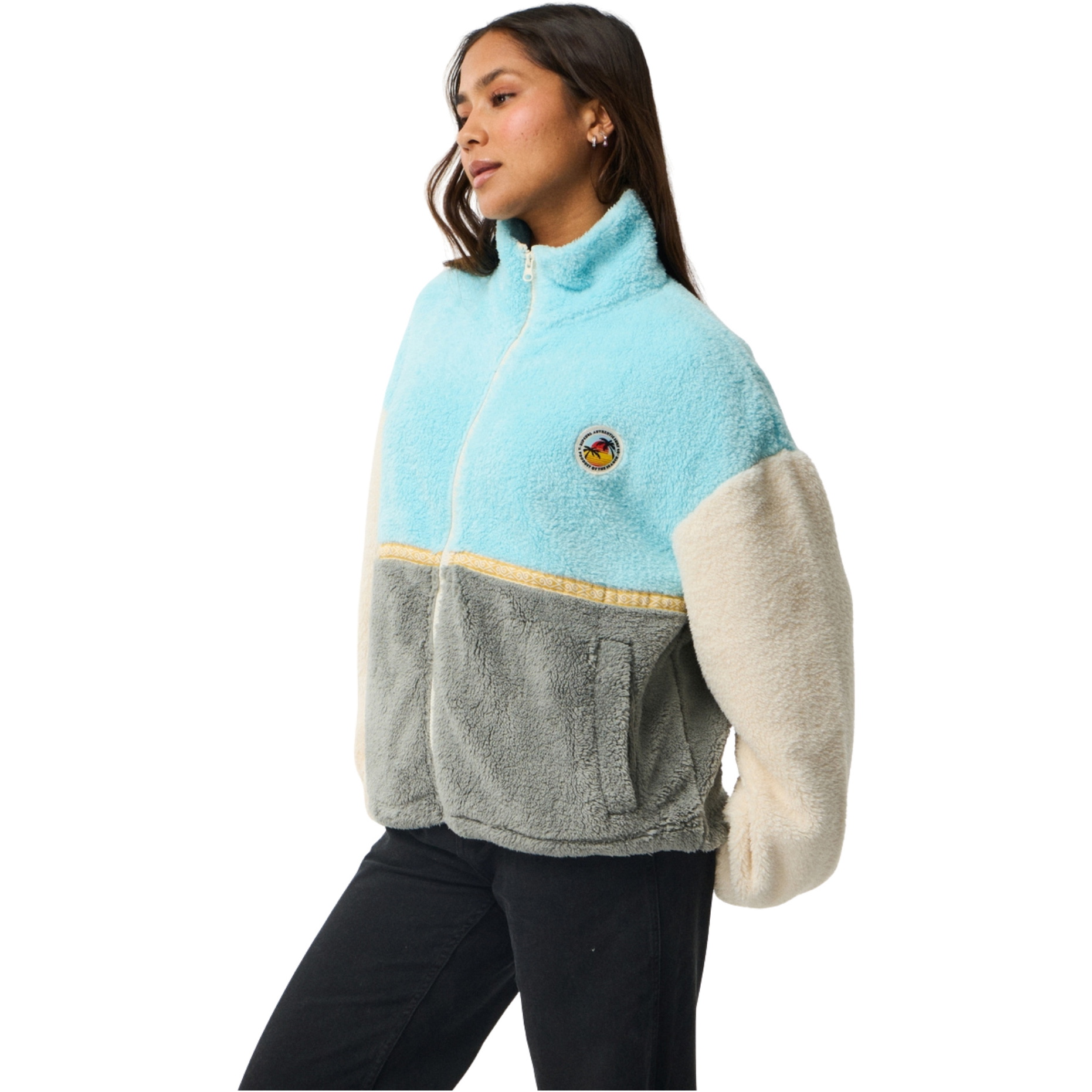 2026 Rip Curl Womens Surf Revival Heritage Polar Zip Thru Fleece 0D6WFL - Light Blue
